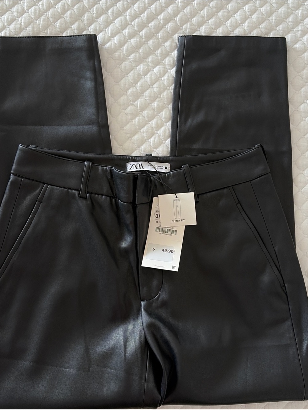 Zara Black Faux Leather Chino-Fit Trousers